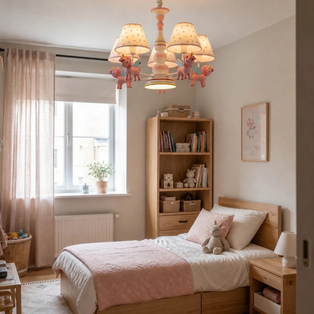lustre dans une chambre d'enfant, scène de chambre ludique