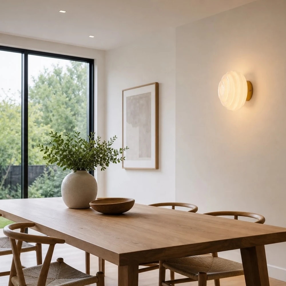 Applique murale en verre côtelé crème dans une salle à manger