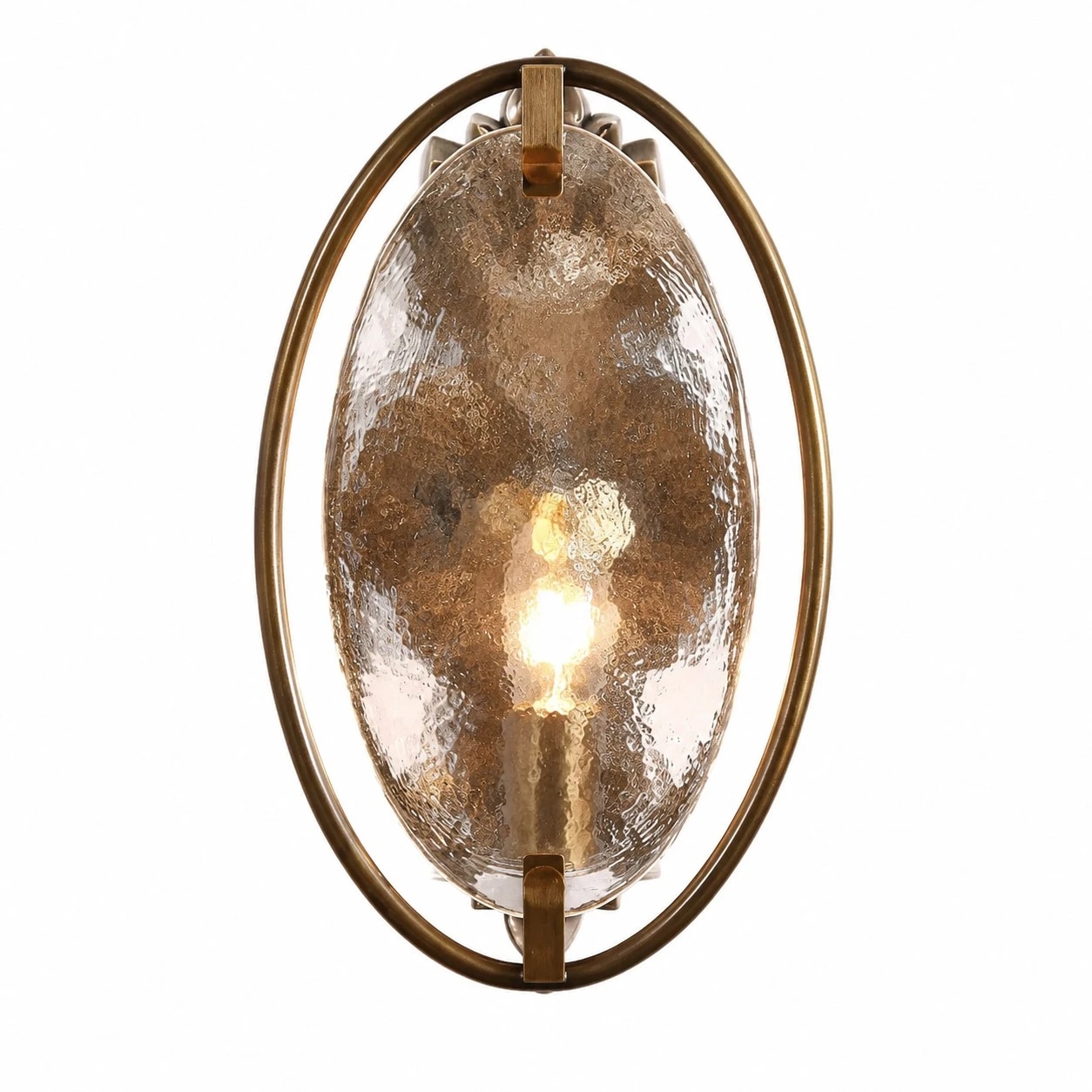 Antique Brass Textured Glass Wall Sconce