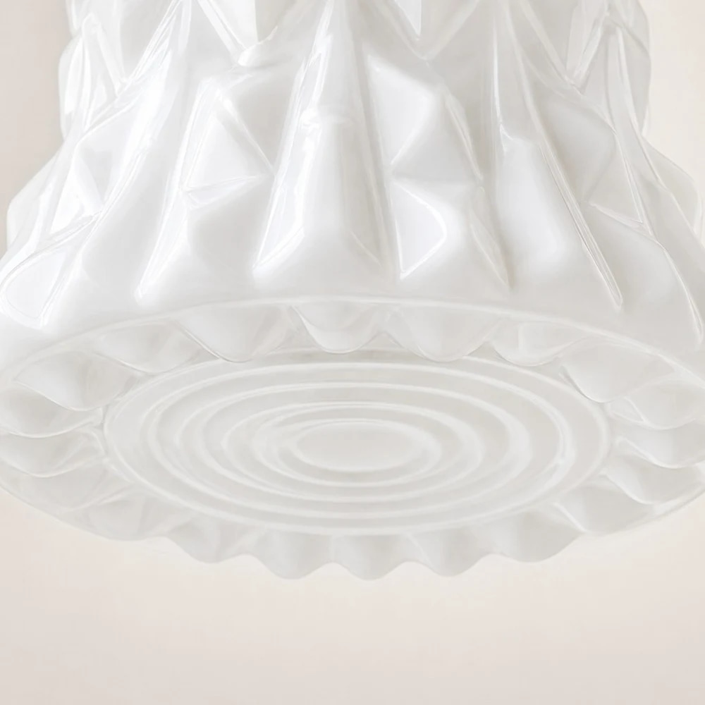 Textured white milk glass shade close-up