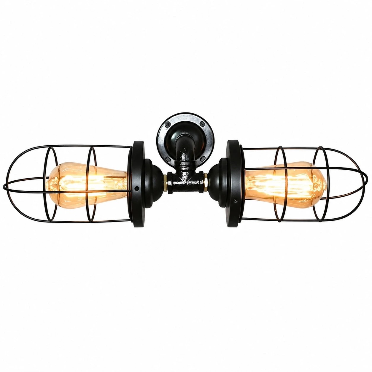 Double-headed black hardwired wall sconce