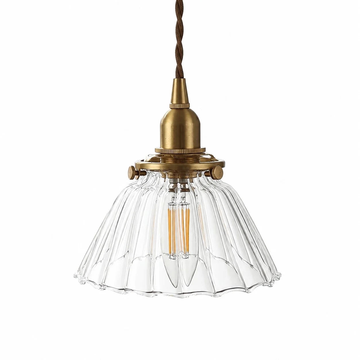 Clear ribbed glass pendant lamp