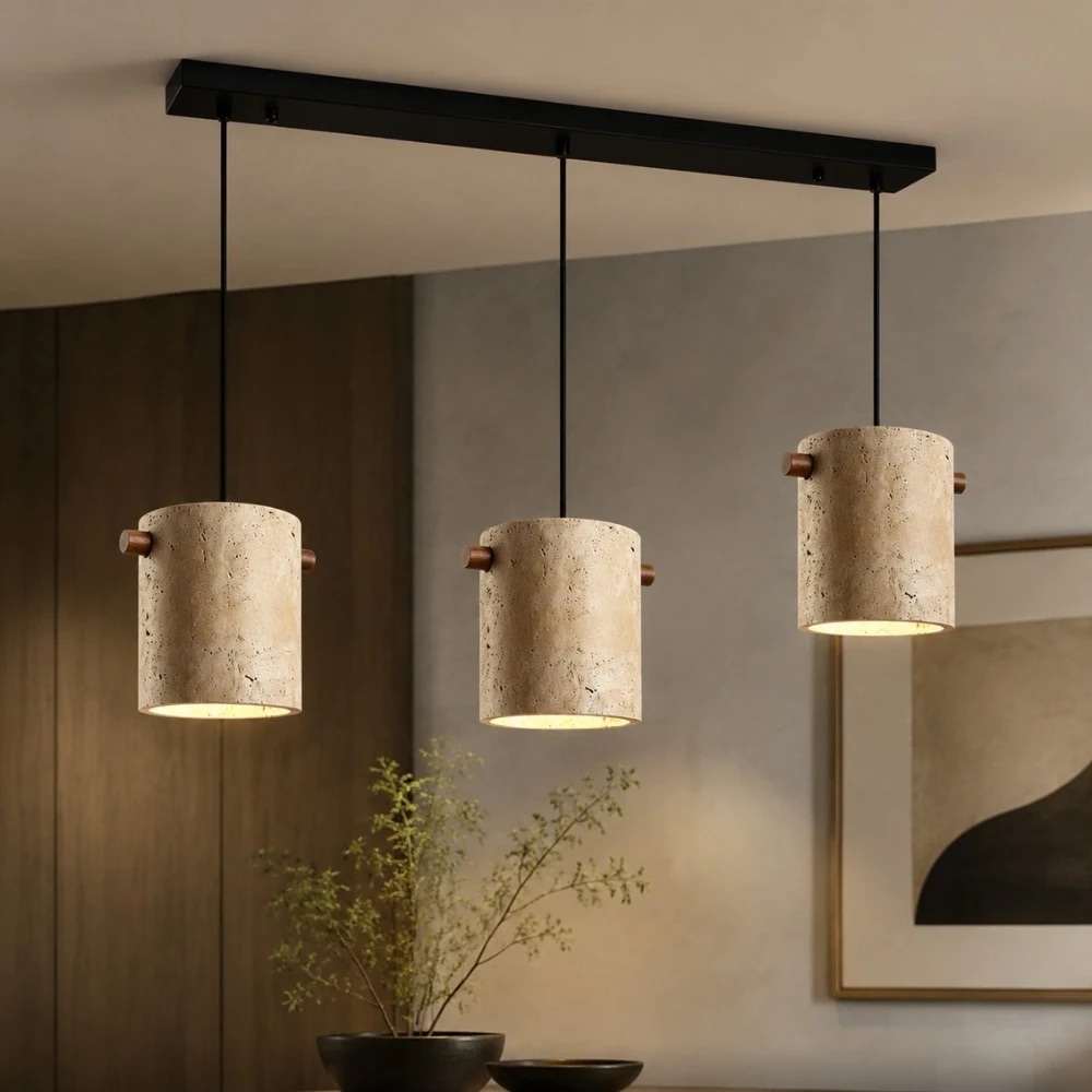 Luminária pendente cilíndrica de travertino Wabi-Sabi para ambiente