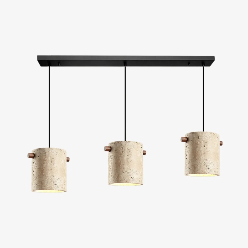 Luminária pendente cilíndrica em travertino estilo Wabi-Sabi