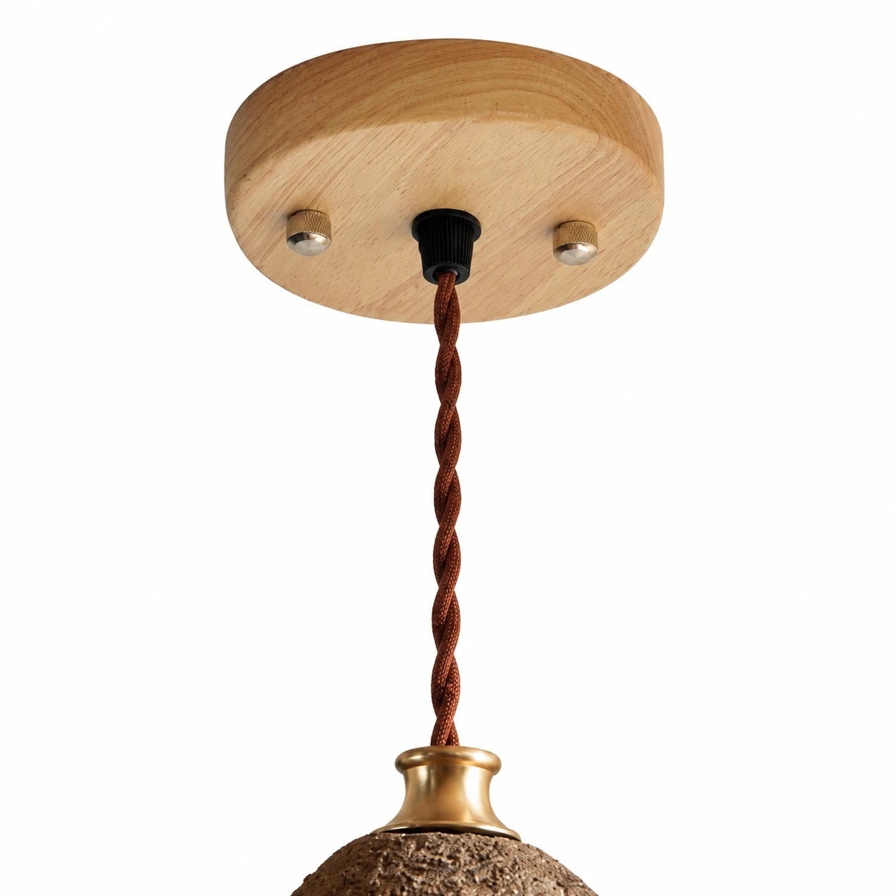 Deckenbaldachin aus Holz und gedrehte Pendelschnur
