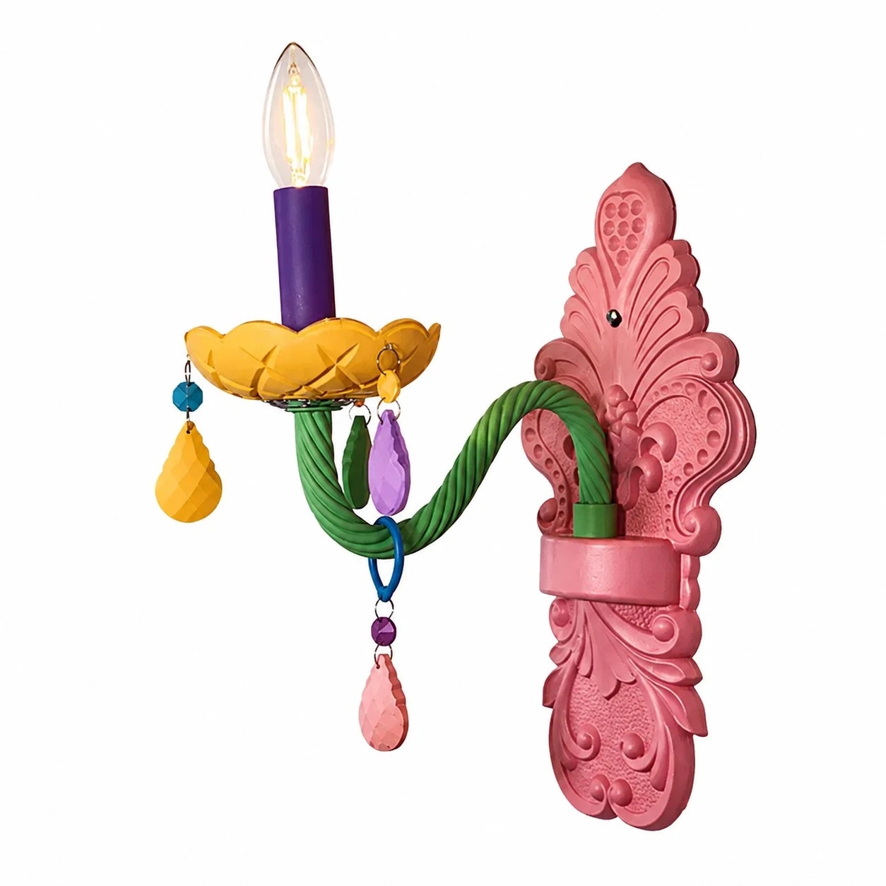 kleurrijke kristallen wandlamp met één kop voor de kinderkamer