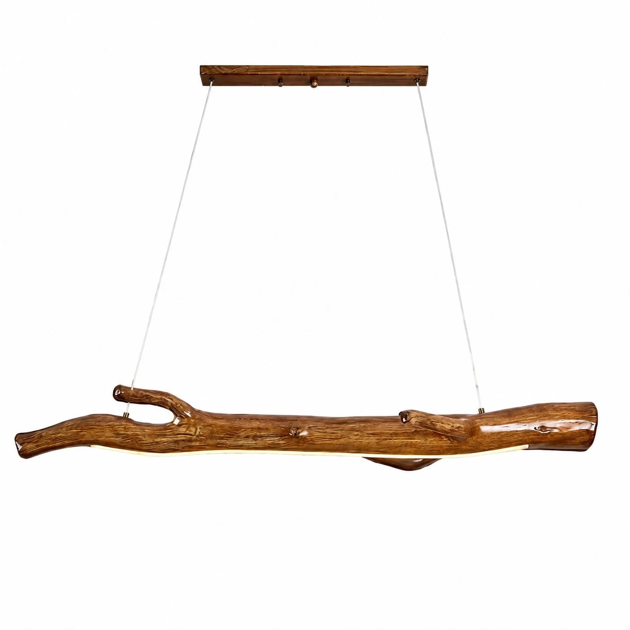 Suspension linéaire en bois naturel de 120 cm sur fond blanc