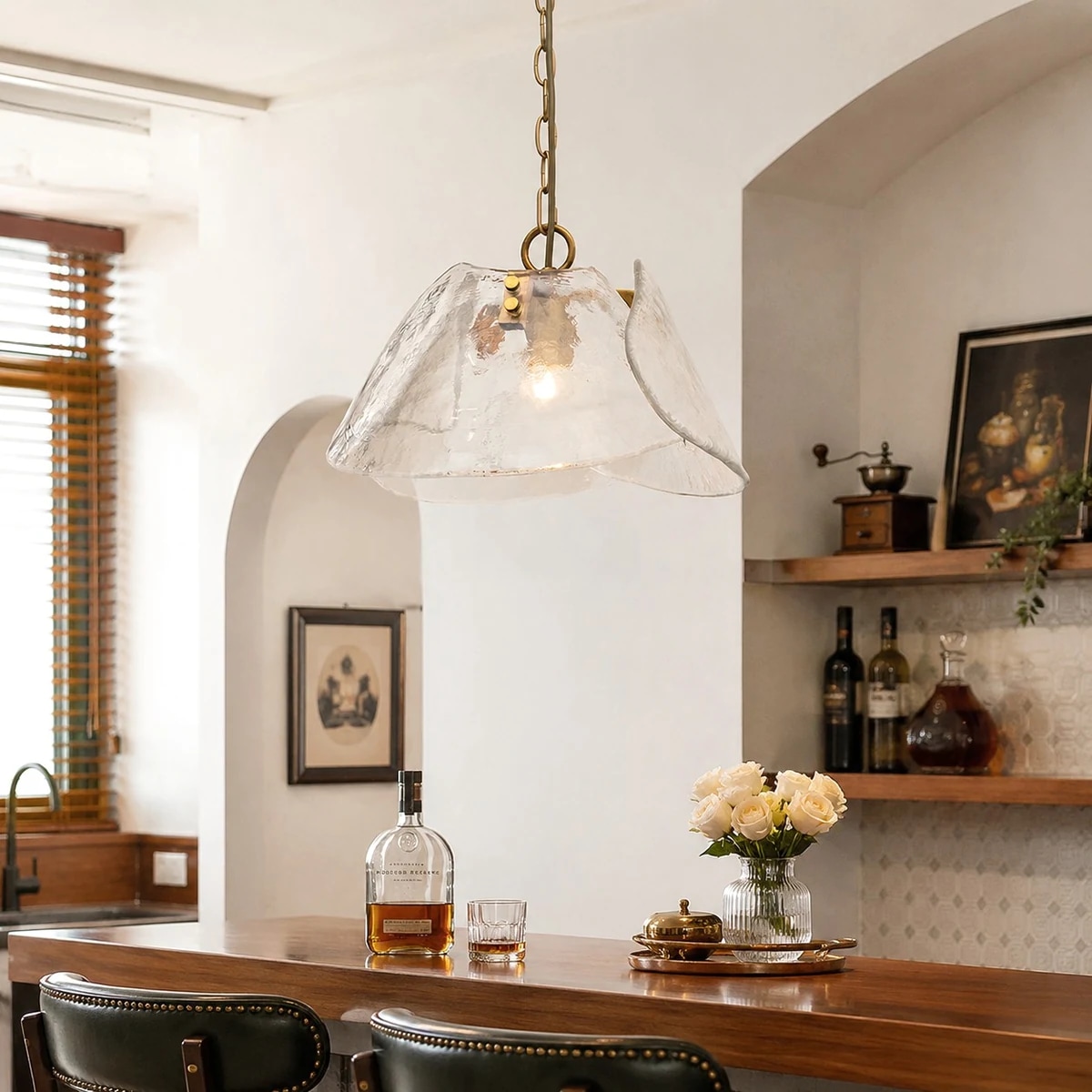 Pendant light in a home bar scene