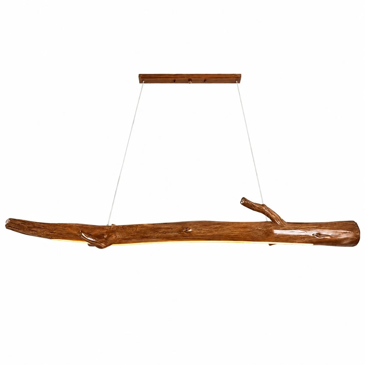 Suspension linéaire en bois naturel de 160 cm sur fond blanc