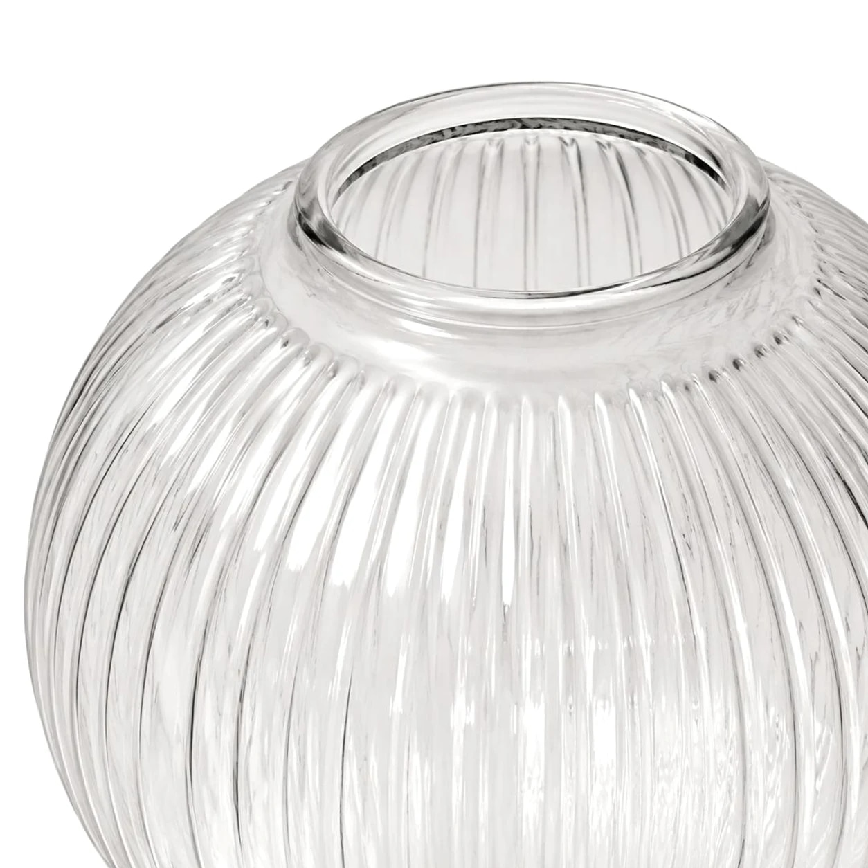 Close detail of ribbed clear glass shade opening