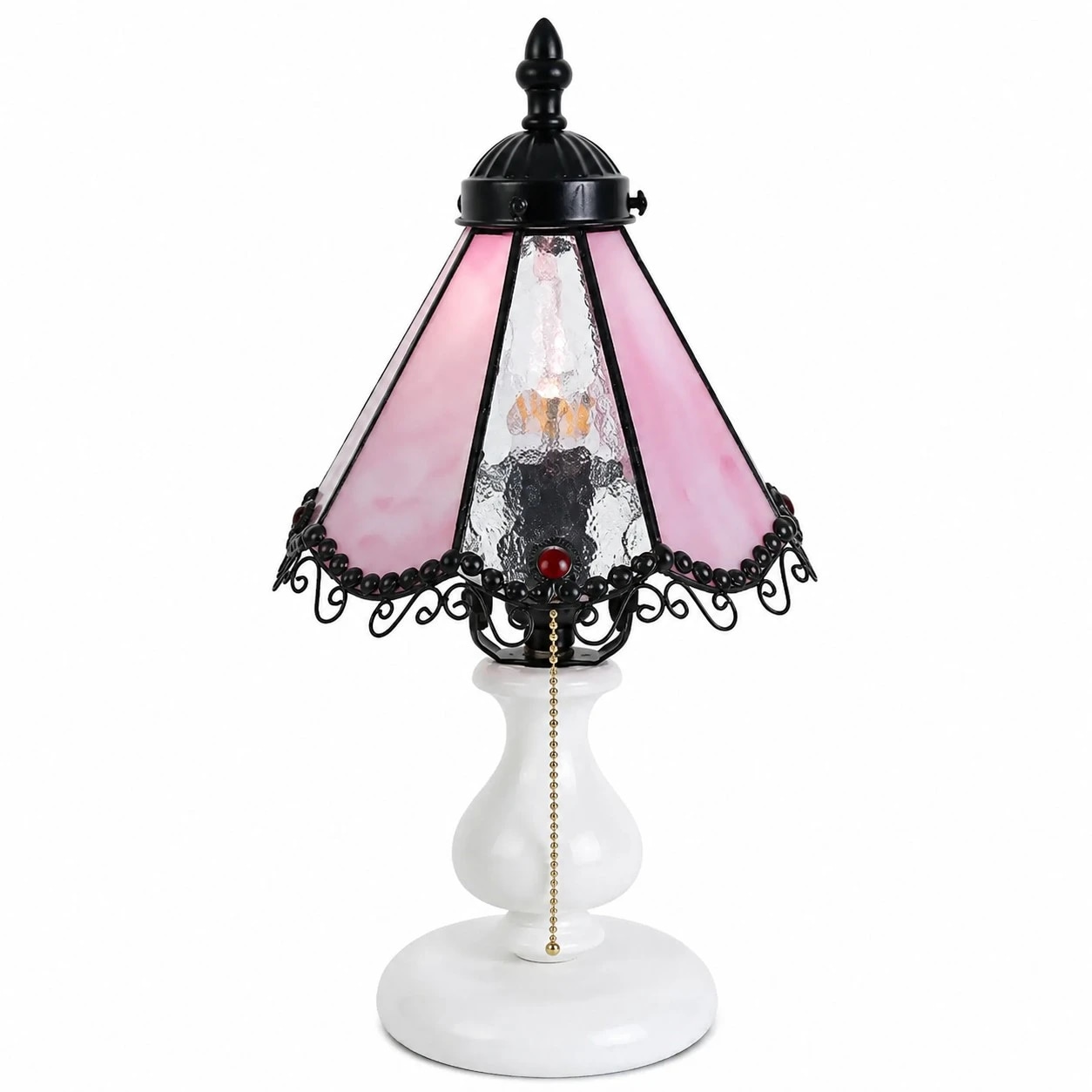 Lampe de table vintage en vitrail rose cerisier