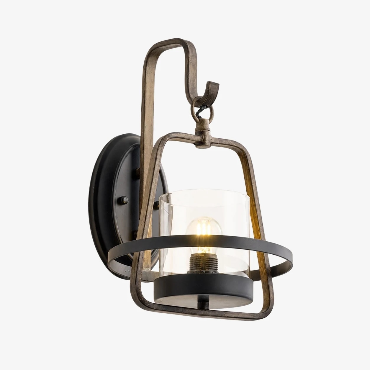 Rust metal clear glass wall sconce front view