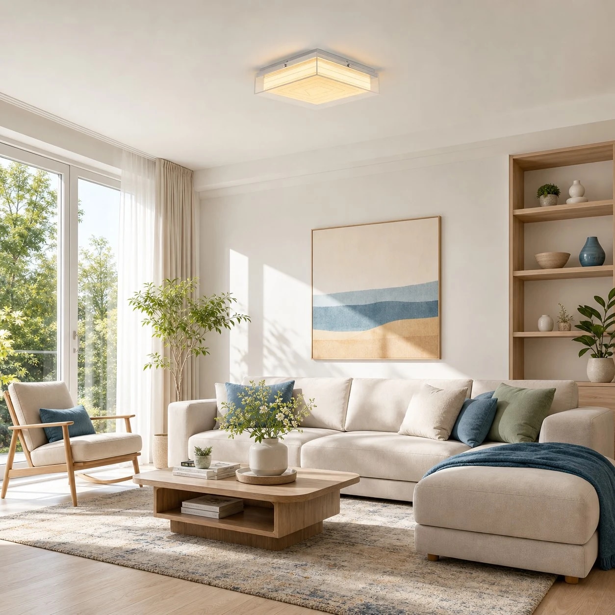 Square ceiling lamp in a living room