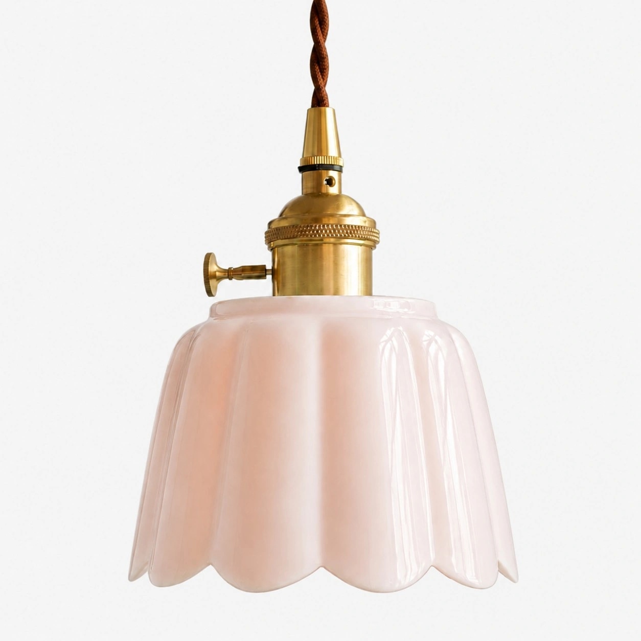 Cienax Pink ceramic pendant light with Brass finish