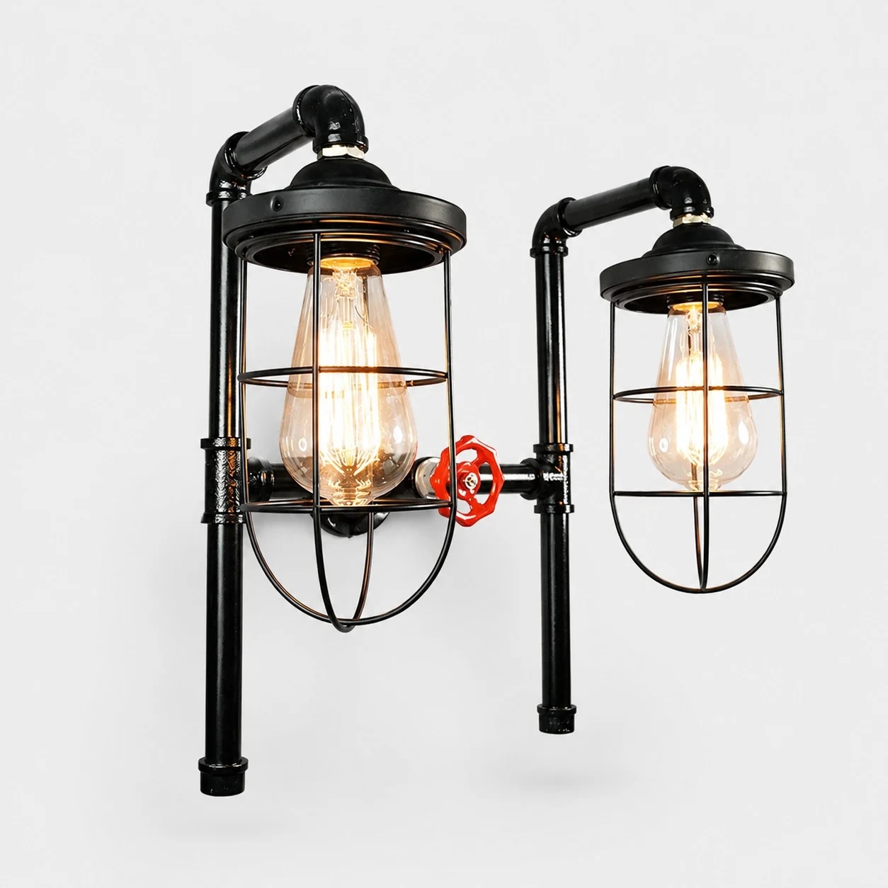 Industrial Pipe Wall Sconce with Vintage Cage Shade product view