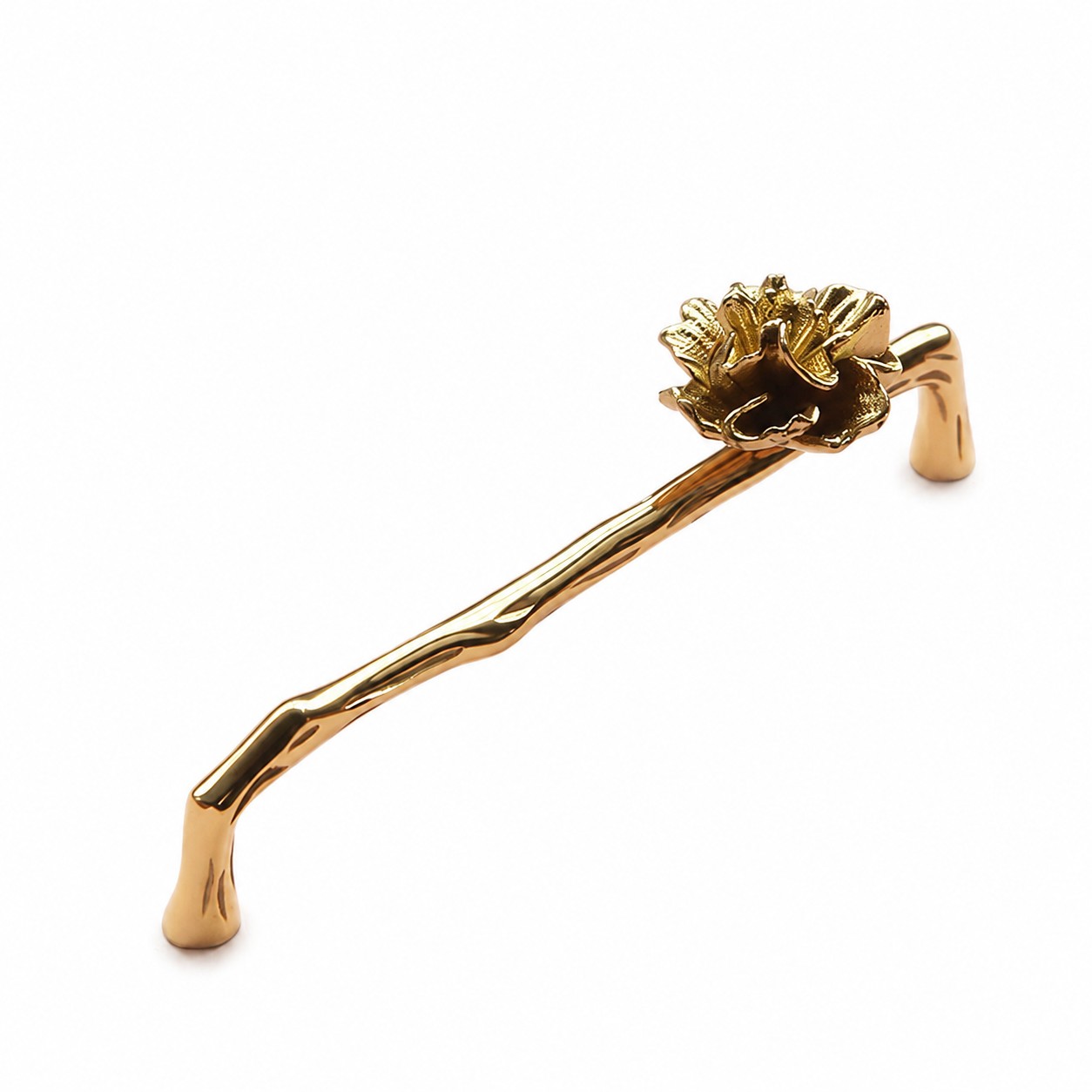 Folded flower brass cabinet handle with 6.3 inch and 16.0 centimeter center to center mounting