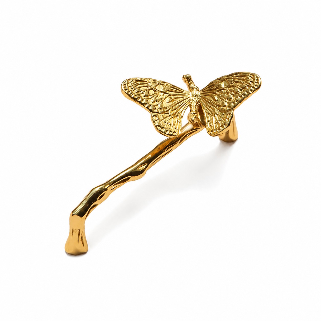 Vintage butterfly brass cabinet handle with 5.0 inch and 12.8 centimeter center to center mounting