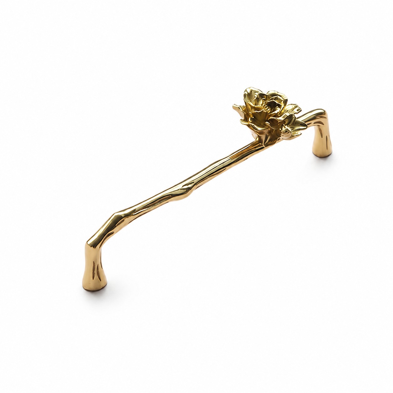 Budding flower brass cabinet handle with 6.3 inch and 16.0 centimeter center to center mounting