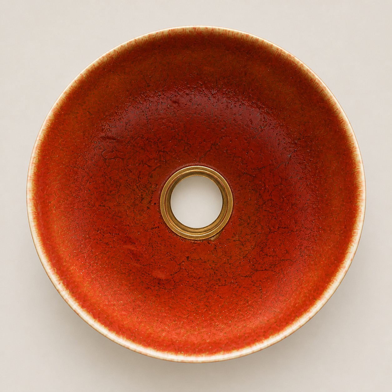 Interior glaze and central opening of the ceramic pendant shade
