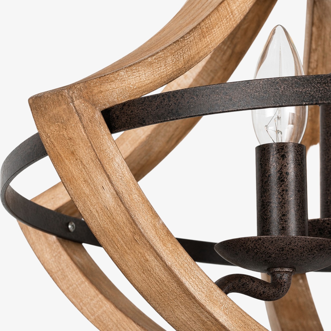 Lustre suspendu à 3 lumières en bois vieilli rustique et finition rouille