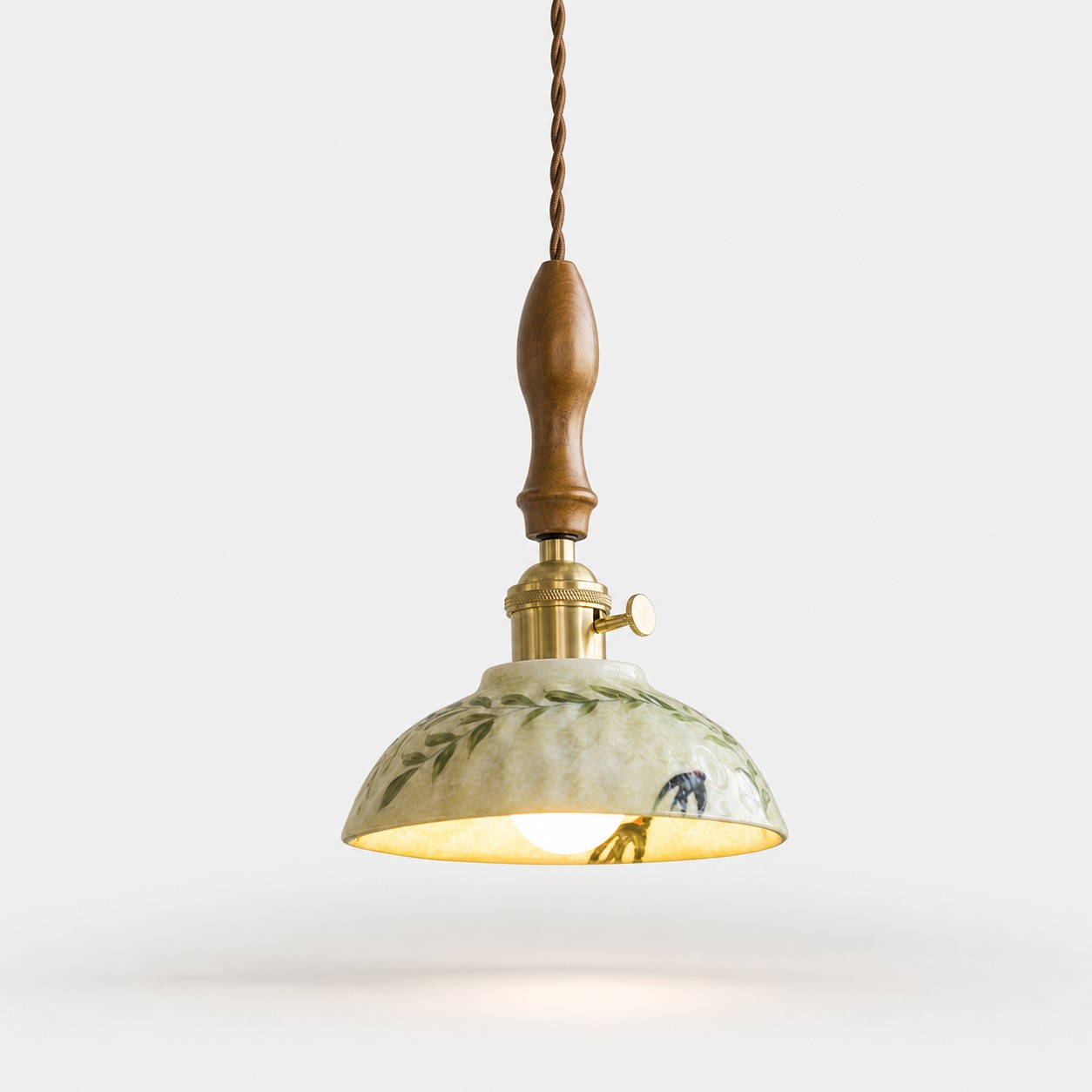 Rounded Dome botanical glazed ceramic pendant light