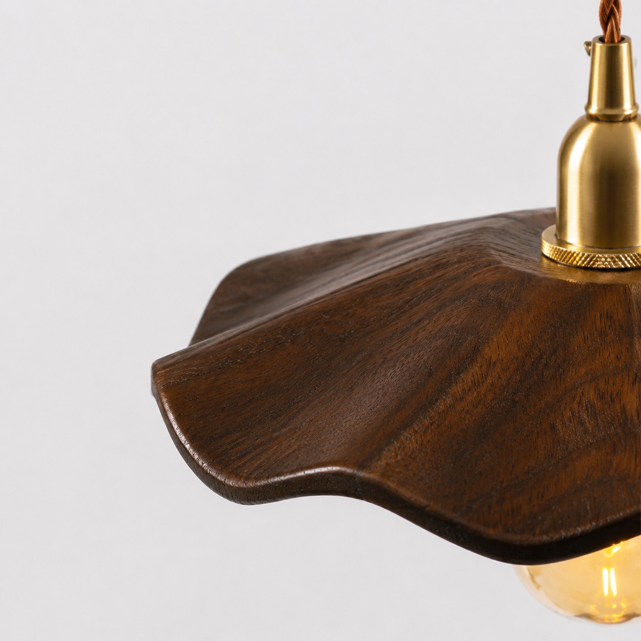Black Walnut wood lotus pendant light carved rim detail