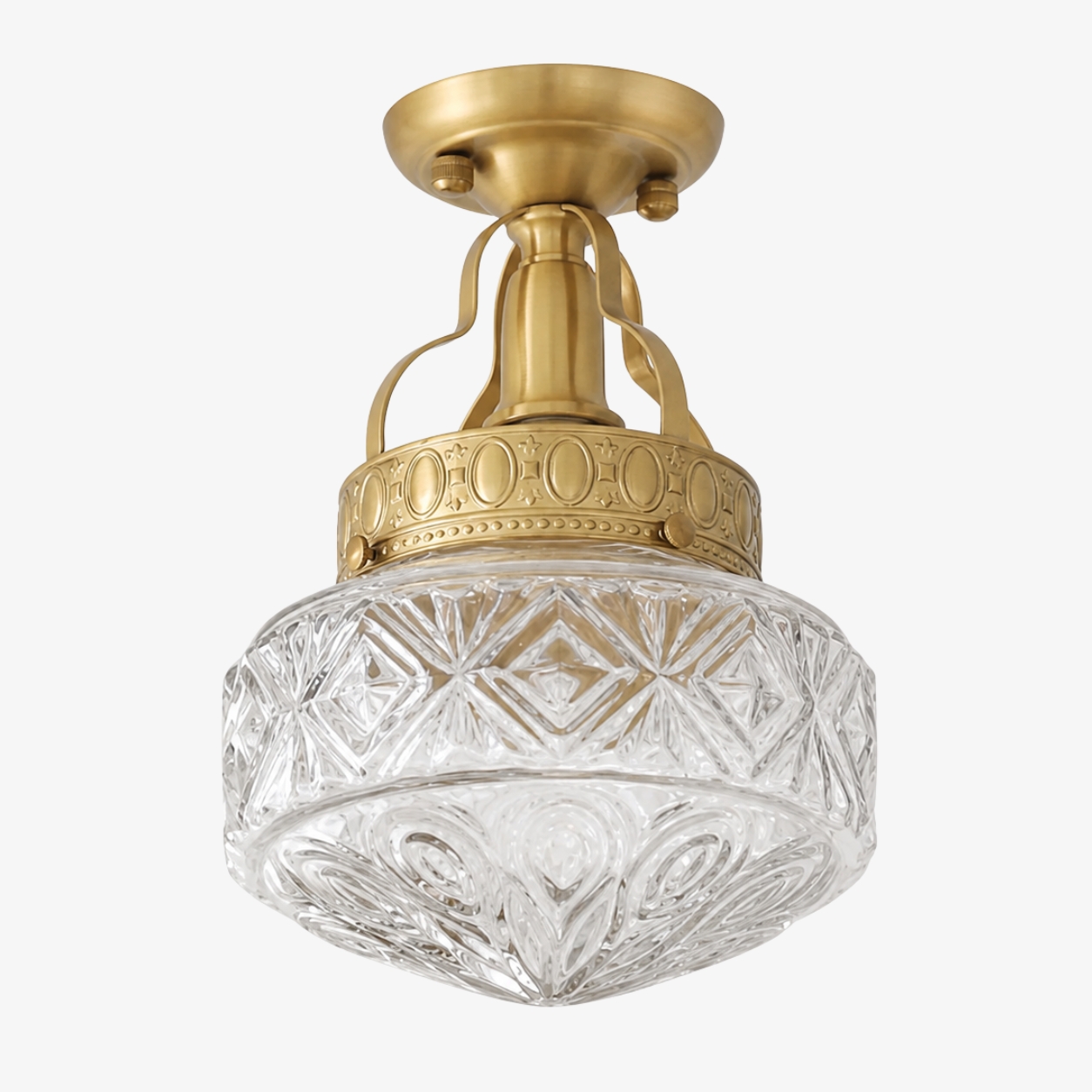 Klarglaspräglad taklampa i art déco-glas med prägel