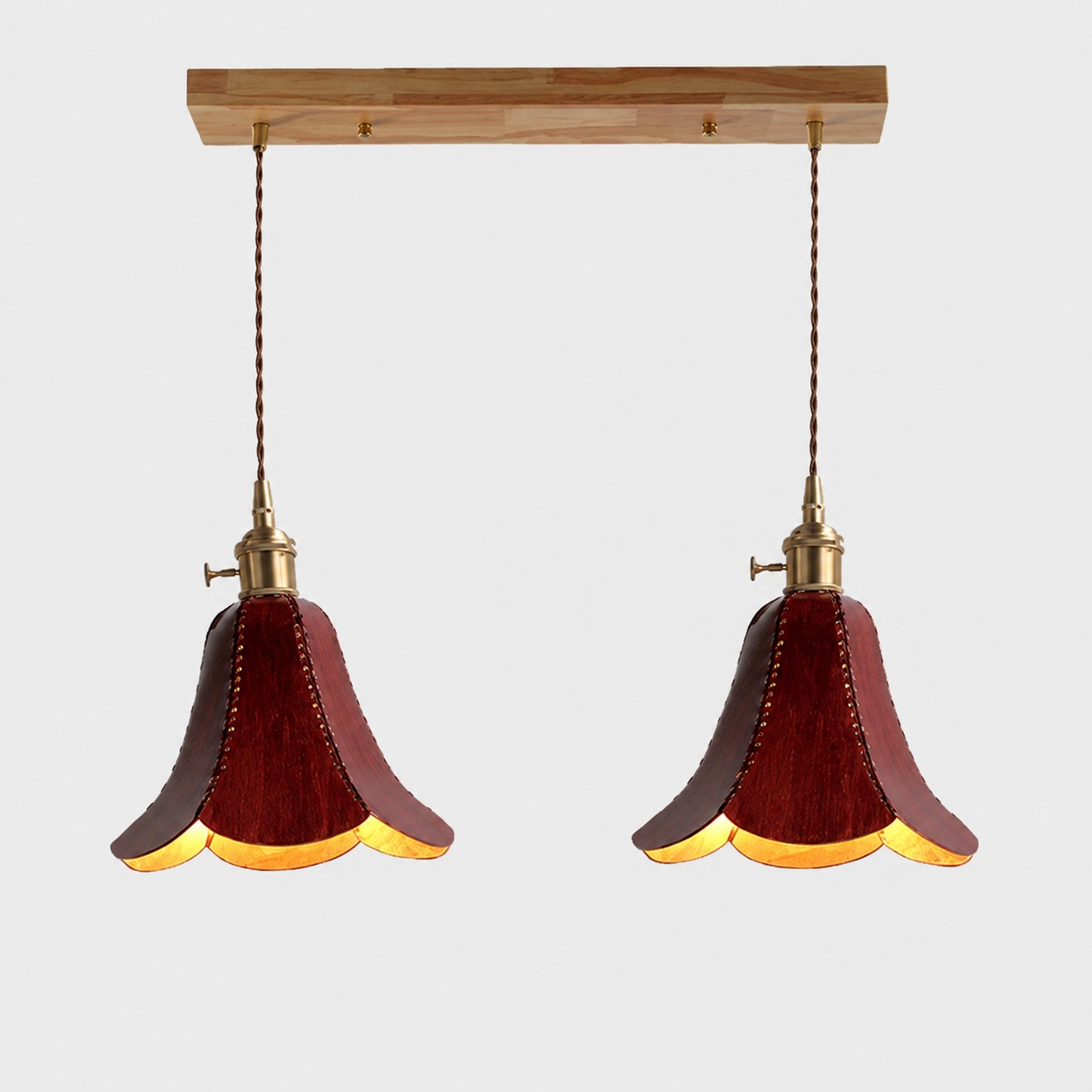 Brown / Double leather petal pendant light