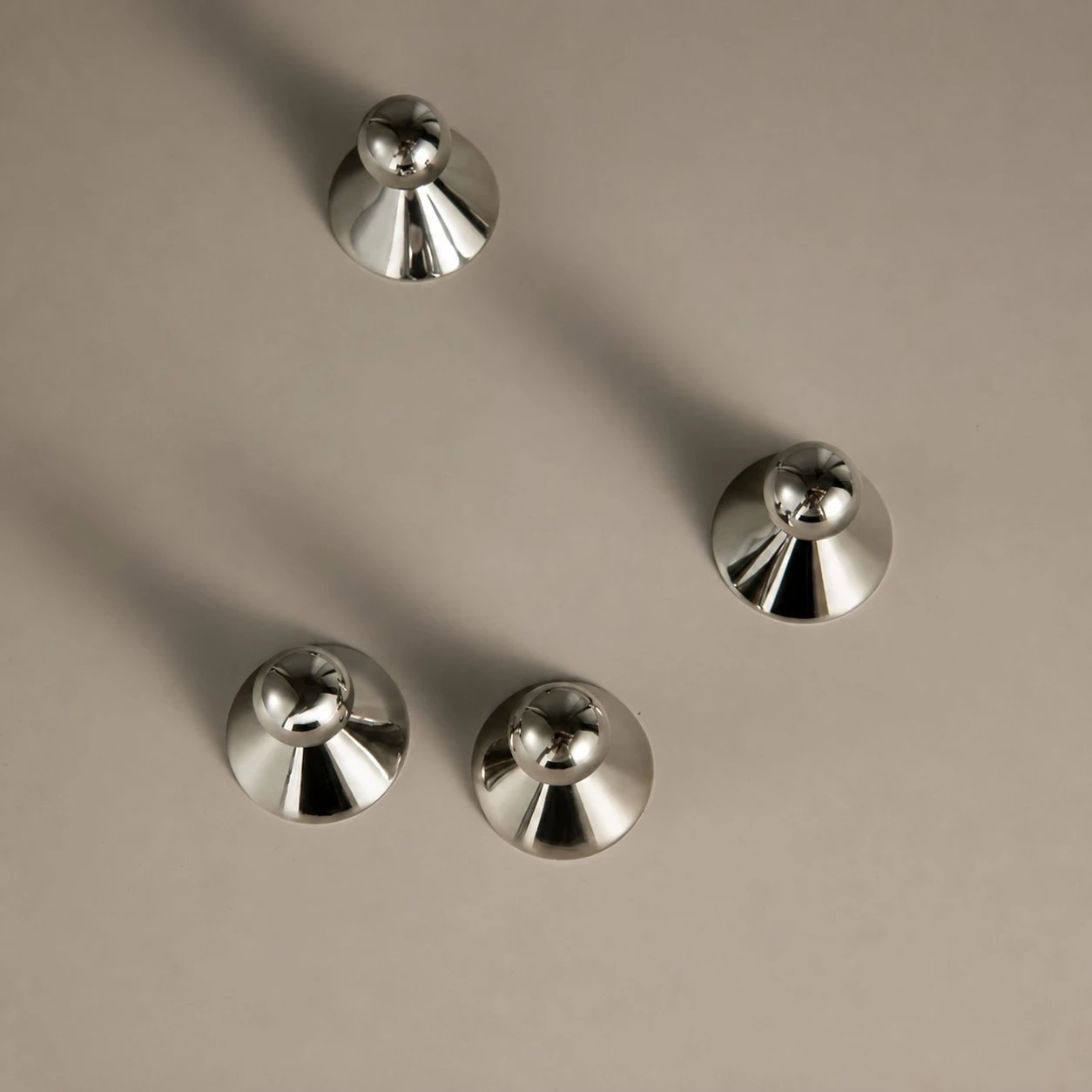 Top view of the round cabinet knob bases and spherical grips