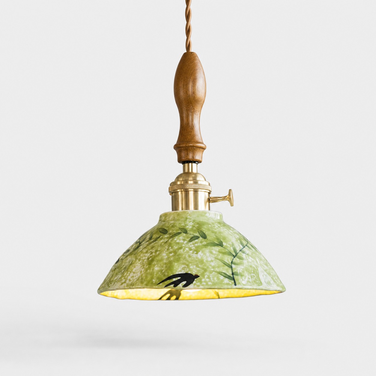 Shallow Dome botanical glazed ceramic pendant light