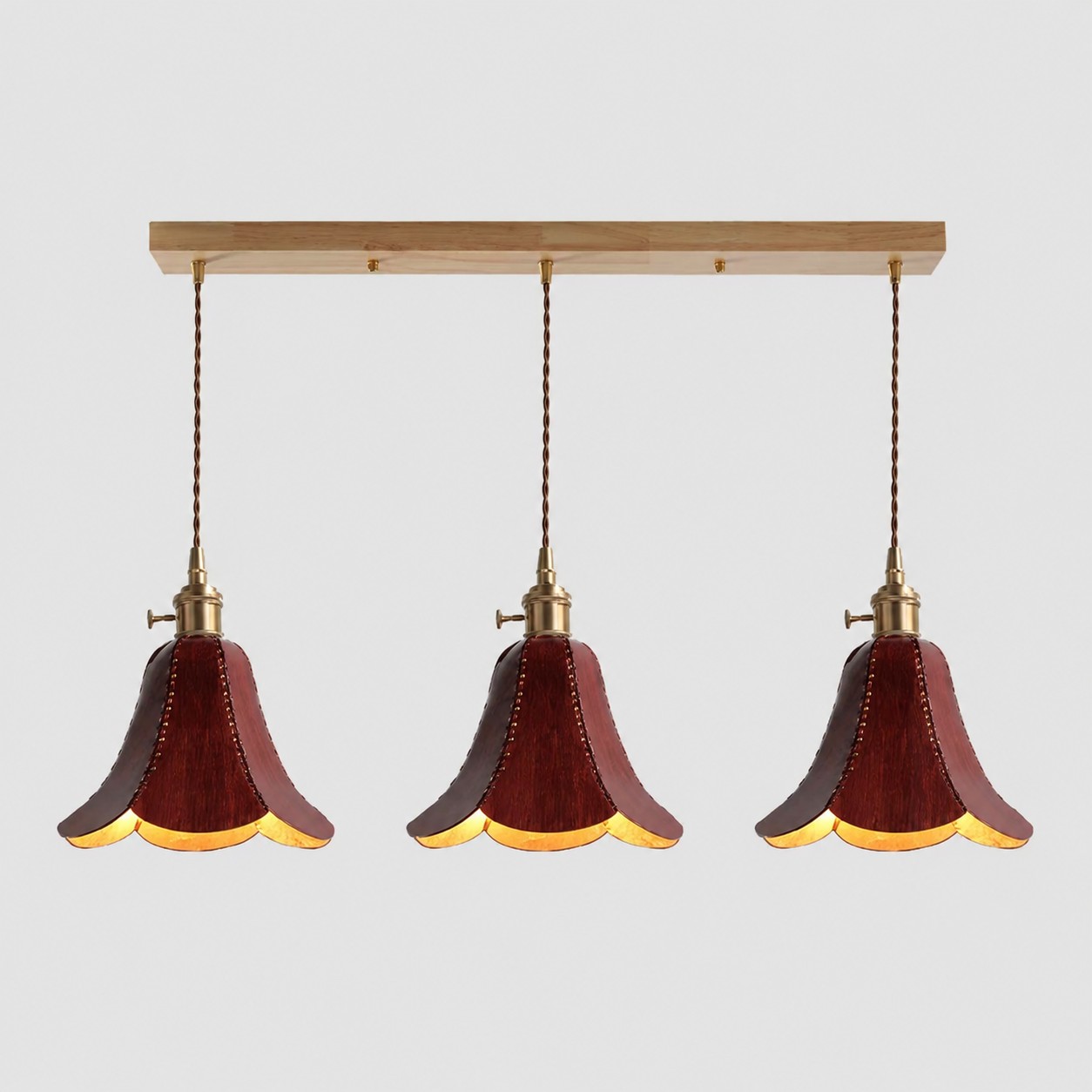 Brown / Triple leather petal pendant light