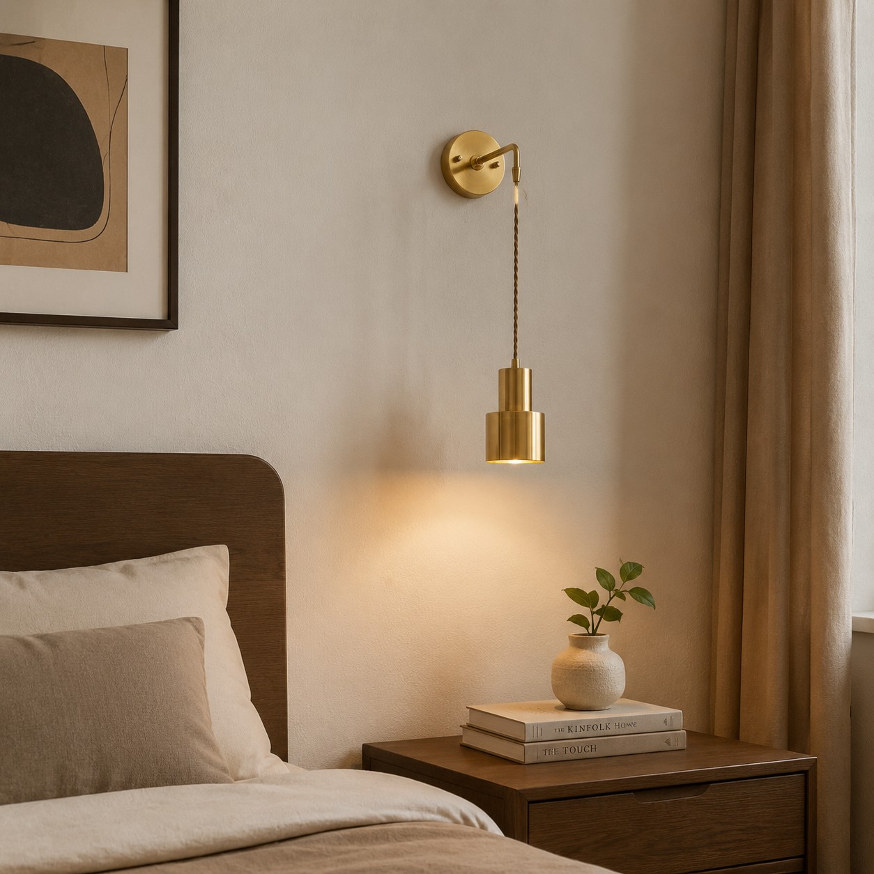 A polished wall light for bedsides, vanities, and quiet corners.