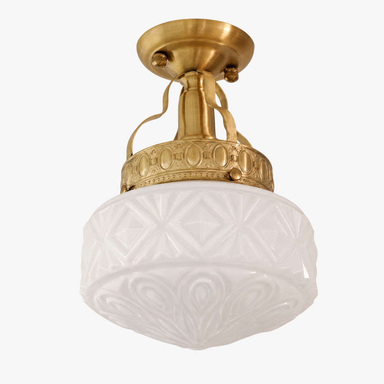 Krämvit präglad glastaklampa i art déco-stil