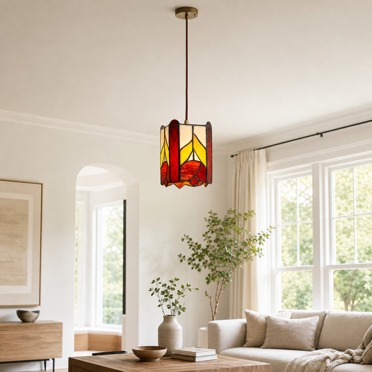 Suspension à motif de rose dans un intérieur lumineux en journée