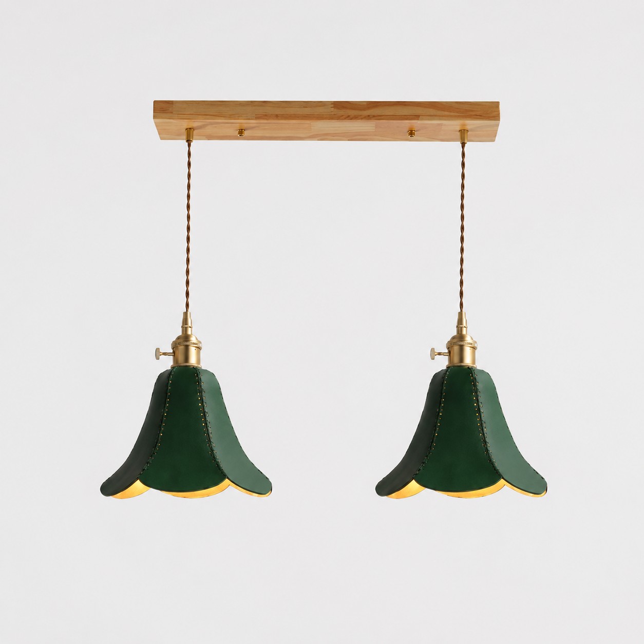 Green / Double leather petal pendant light