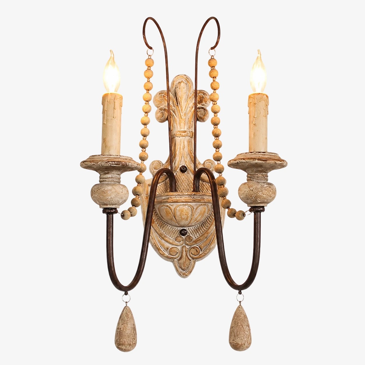 Vägglampa i Old Wood Color med två ljuskällor
