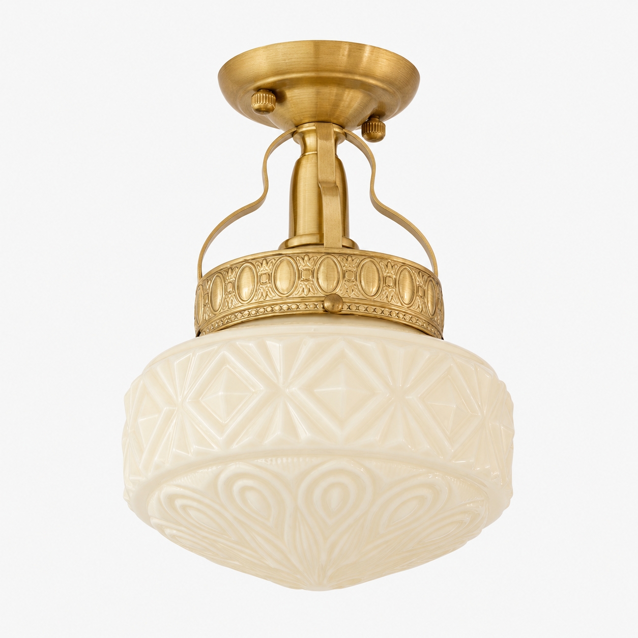 Beige präglad glastaklampa i art déco-stil