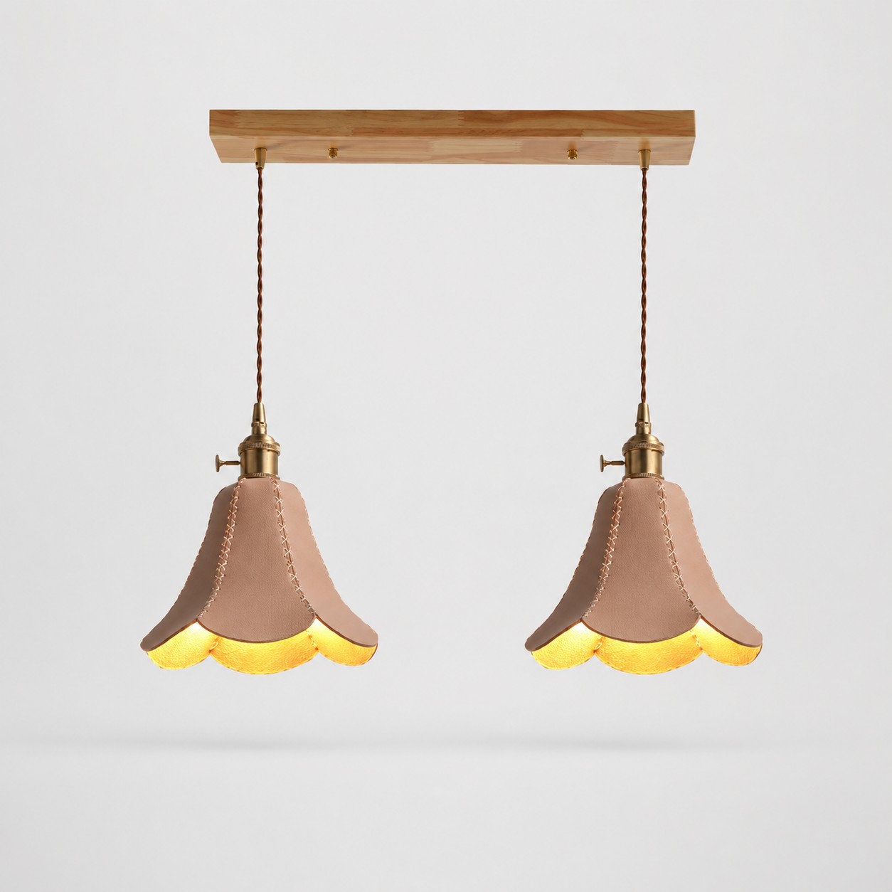 Natural / Double leather petal pendant light