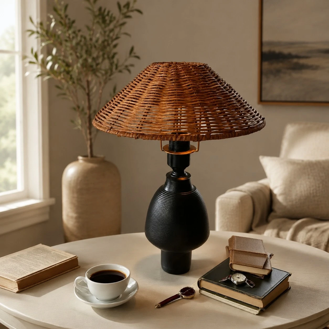 Wabi-Sabi Woven Shade Ceramic Table Lamp