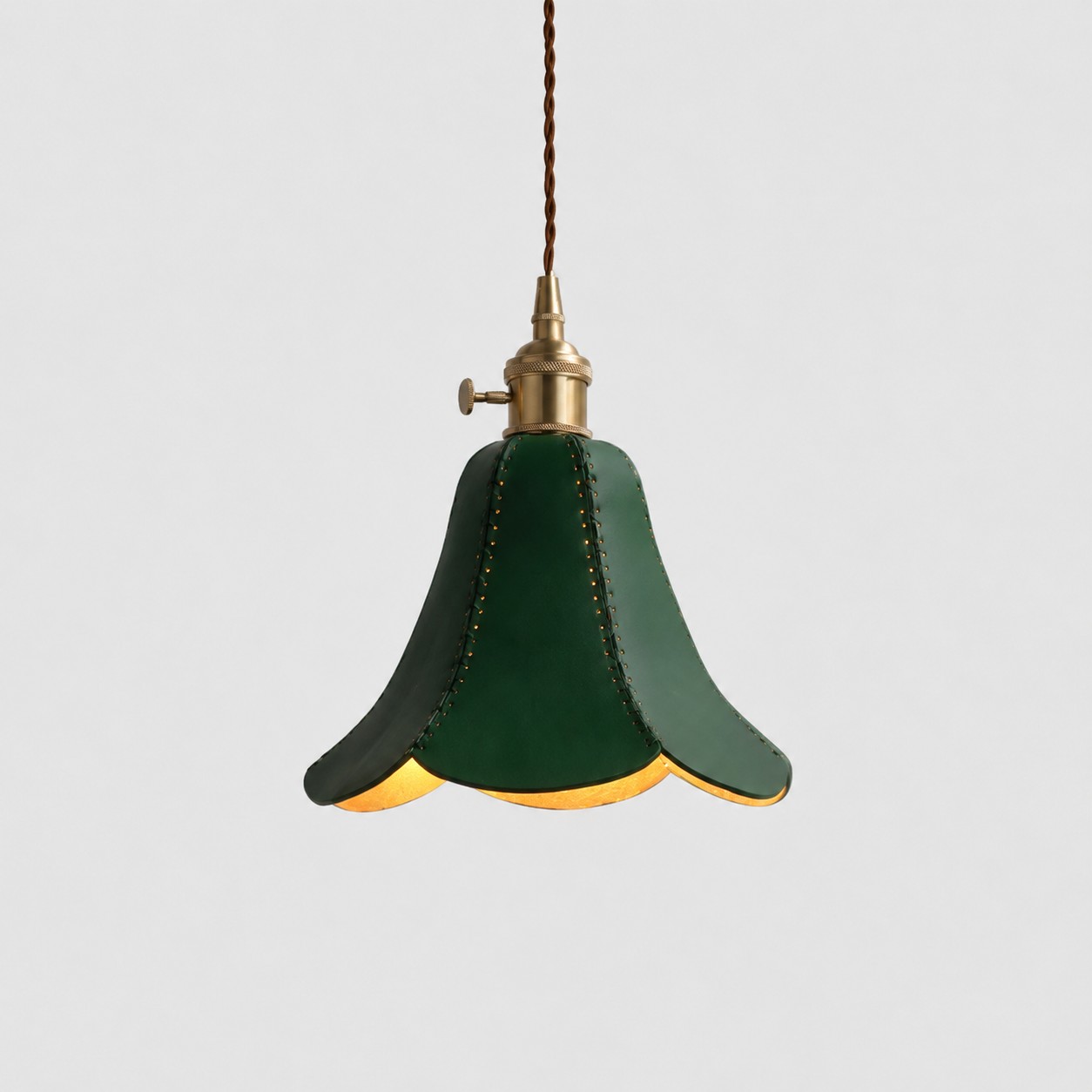 Green / Single leather petal pendant light