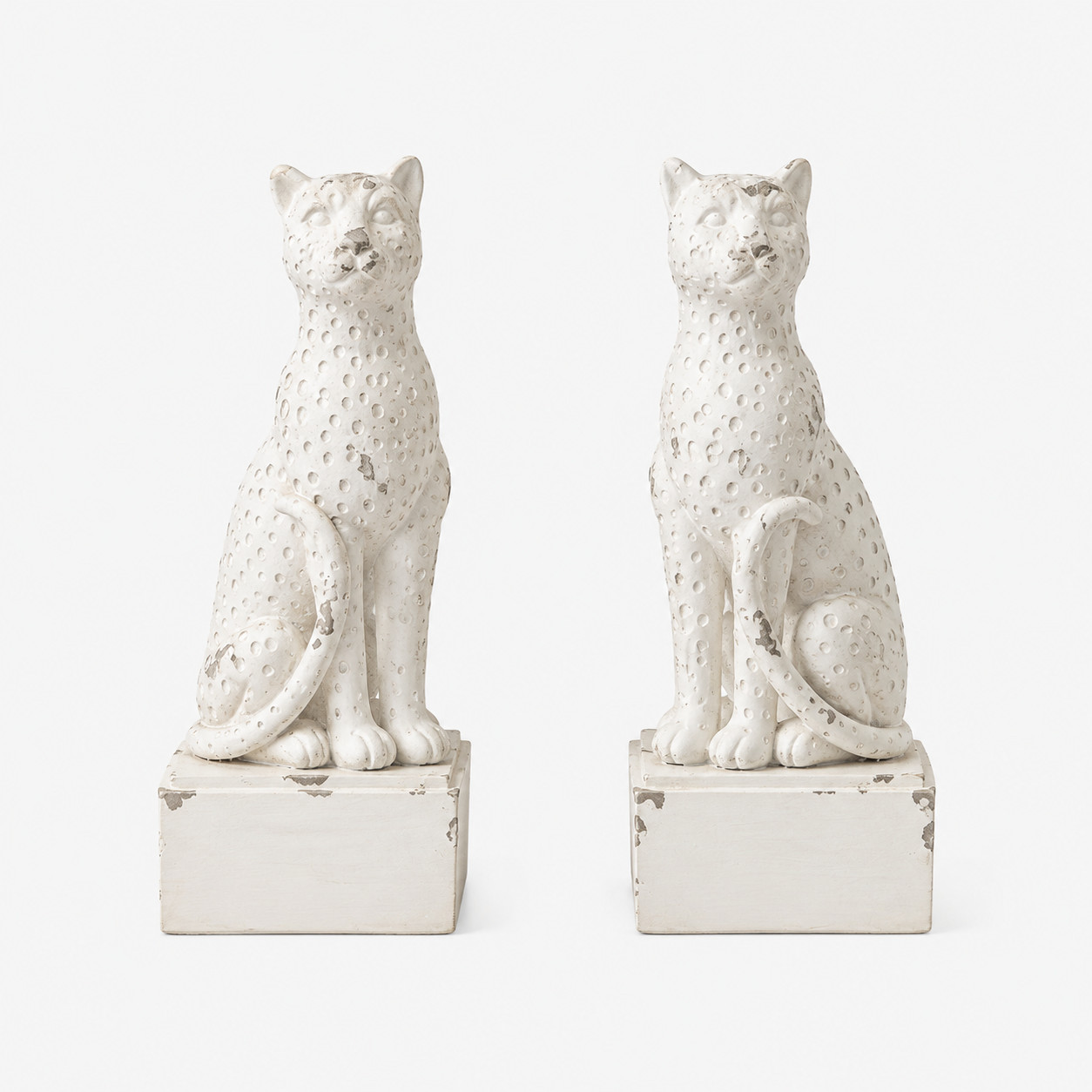 Sujetalibros de resina blanca con leopardos, par