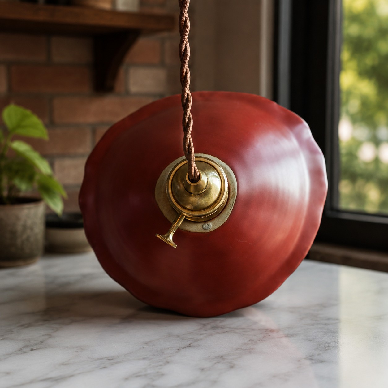 Close view of the ceramic glaze and curved shade edge