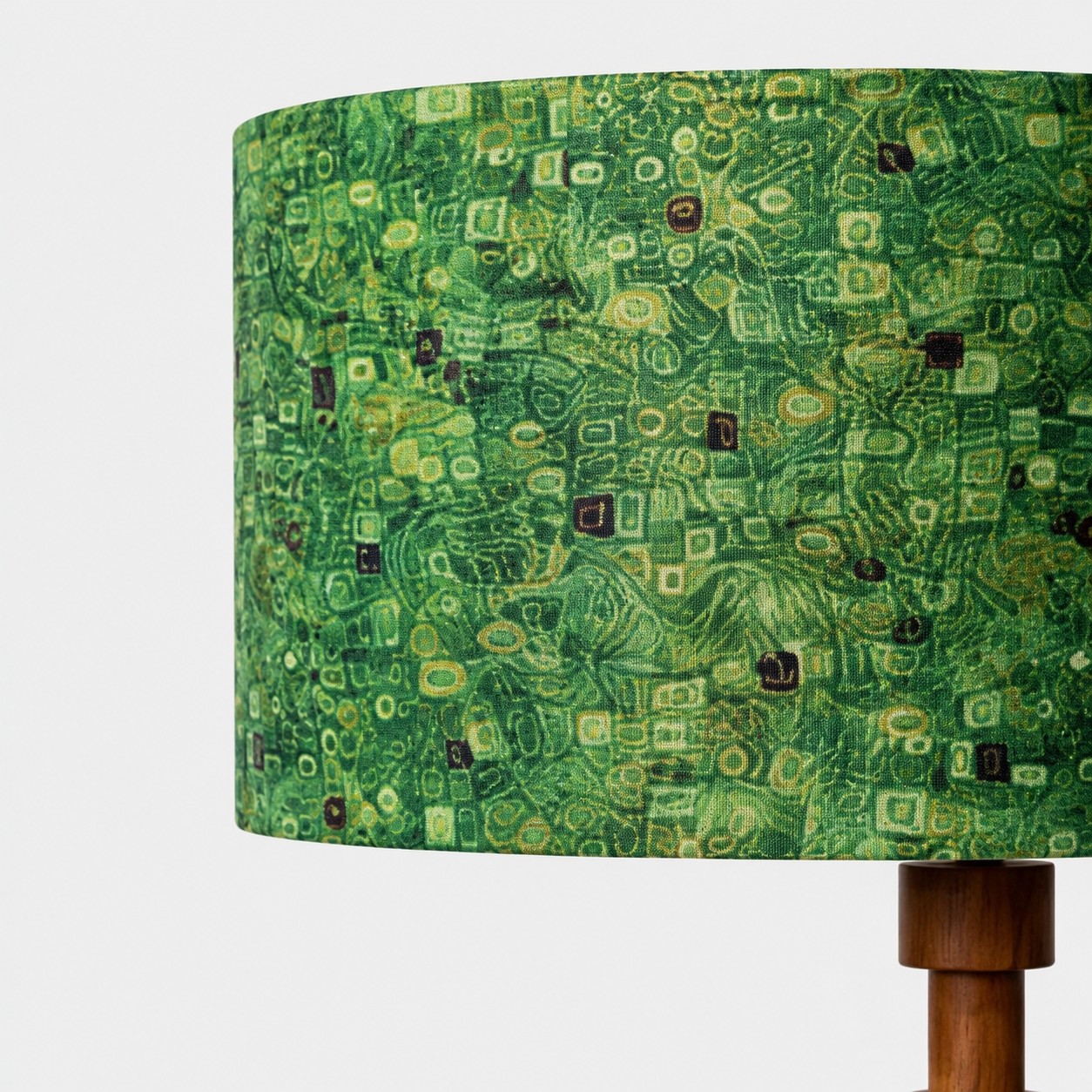 Close side view of the patterned fabric lamp shade