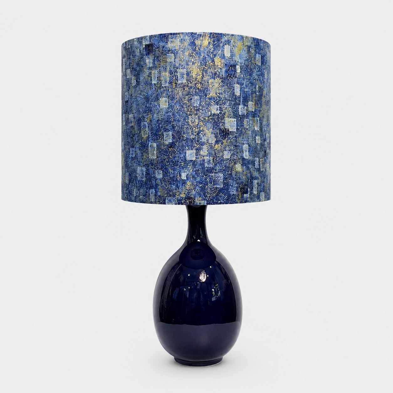 Blue Gold patterned fabric ceramic table lamp