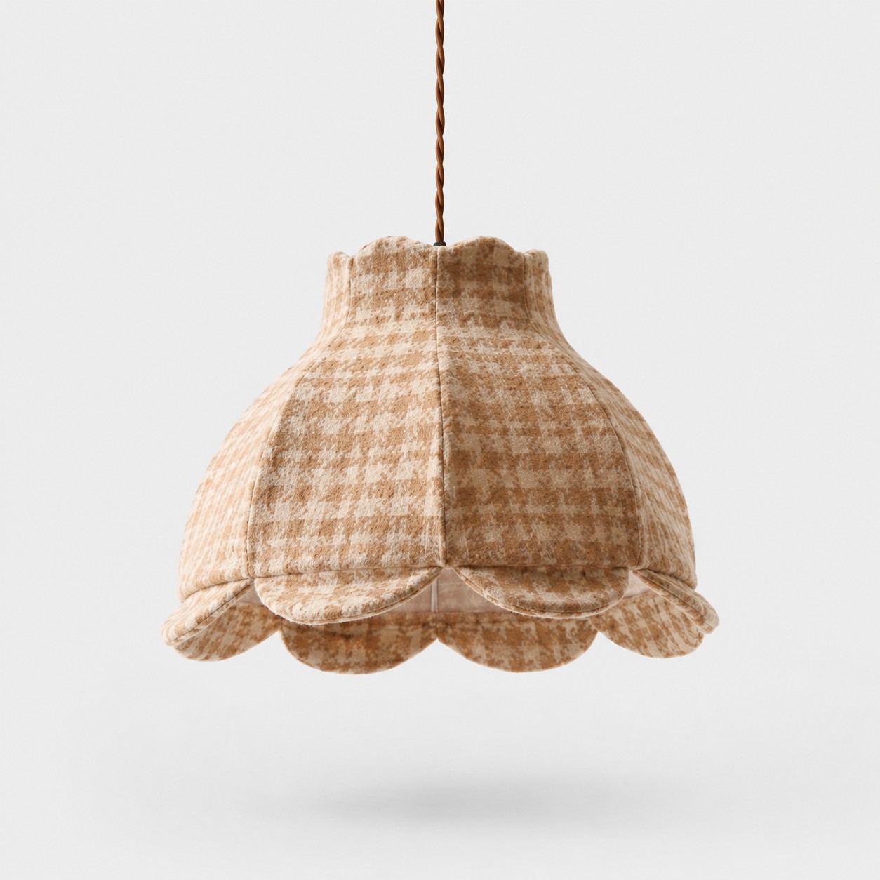 Classic plaid fabric pendant light on a gray background