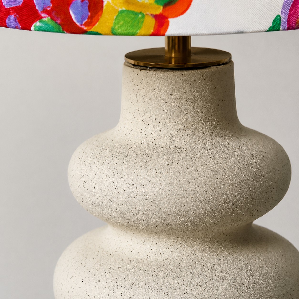 Close-up of the textured ceramic lamp base