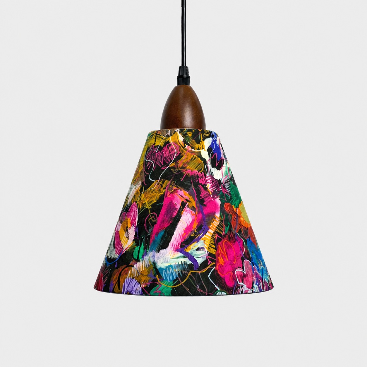 Medium painted floral Liberty fabric cone pendant light