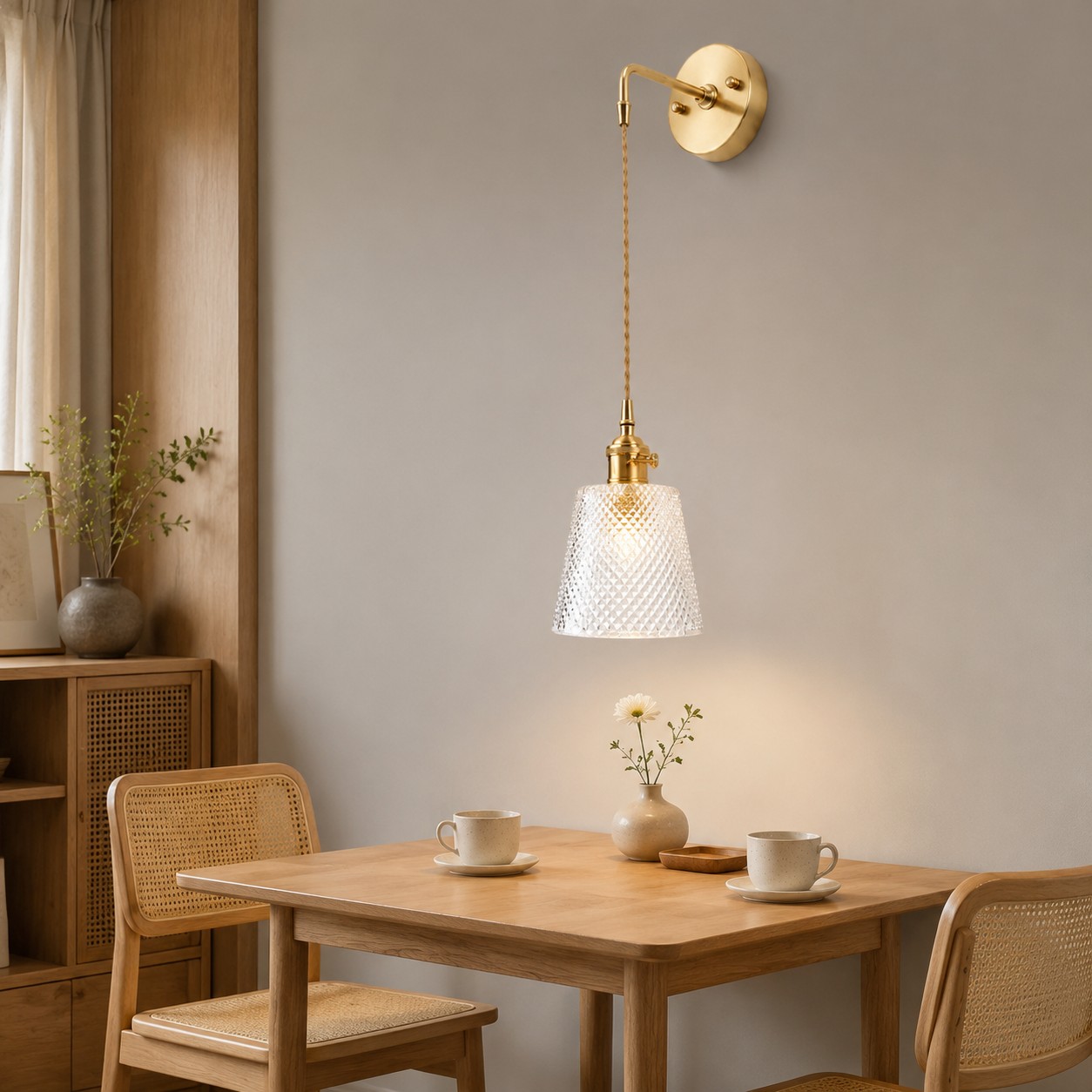 Soft Brass Warmth for Dining Corners, Bedside Walls, Cloakrooms, and Hallways.