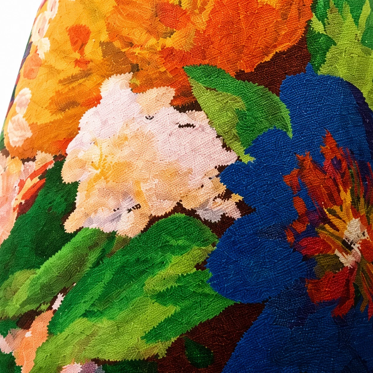 Close detail of floral printed fabric lamp shade