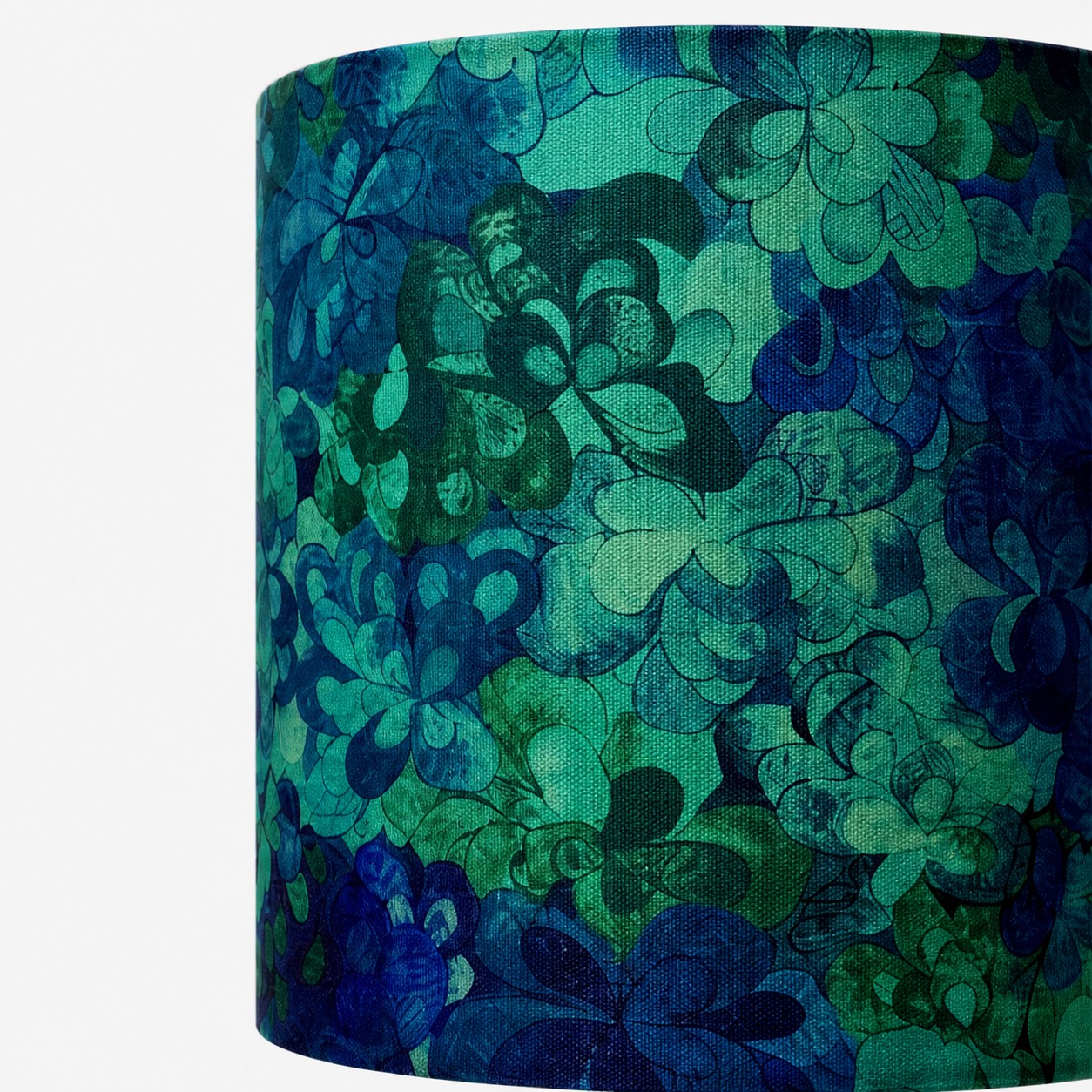Teal botanical print and fabric weave detail